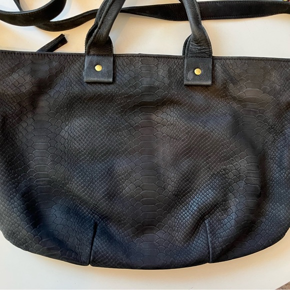 Clare V Black Snake Leather Tote Satchel Bag w/ Shoulder Strap - Picture 2 of 8
